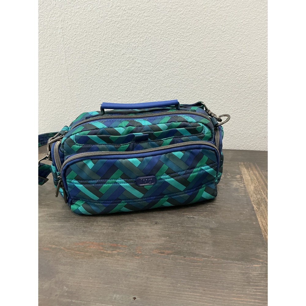 Lug Trolley CB Crossbody Bag Teal Blue Green Chevron Woven Quilted Organizer